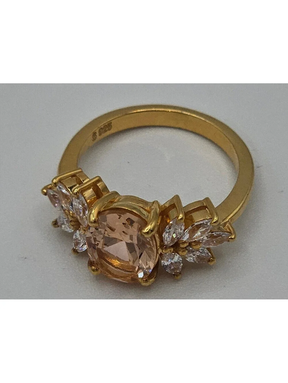 Vintage Morganite Diamond Ring Gold Plated 925 (Size 5.5) US